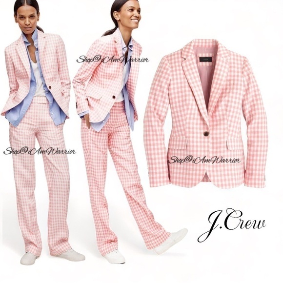 J.Crew cotton candy pink gingham one button linen blazer *shop@iamwarrior - Picture 5 of 16